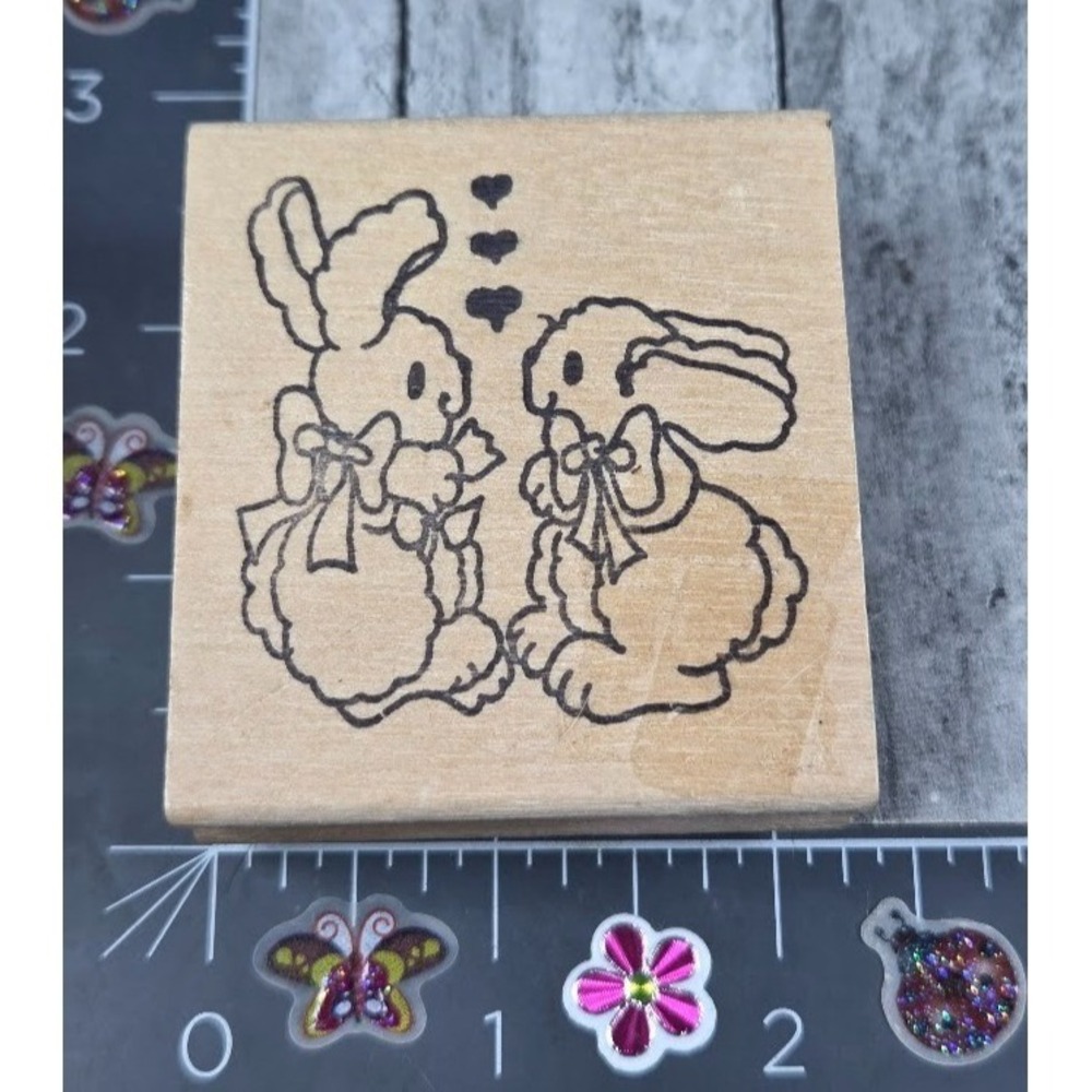 Stamp Affair Rabbits Bunnies Hearts Love 1995 Rubber Stamp Wood #K79